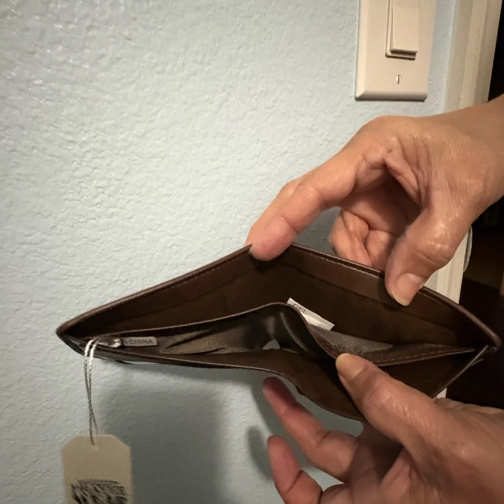Brown Leather Wallet with Silver Praying Hands Accent - Picture 3 of 3